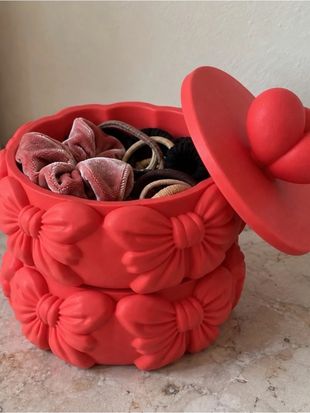 Pink Bow Stackable Storage Set w/ Heart Lids | 6 Piece Artist Made